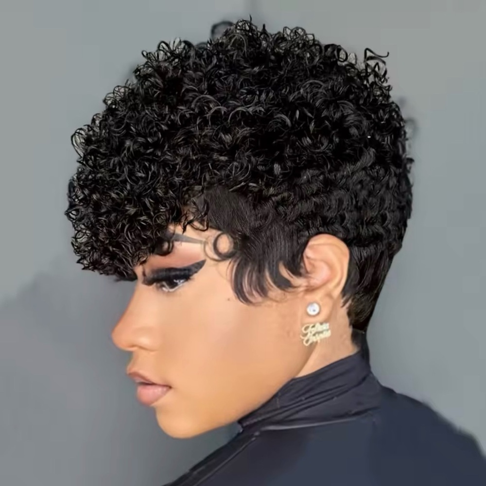 Short Curly Pixie Wig - Black Women's Hairpiece